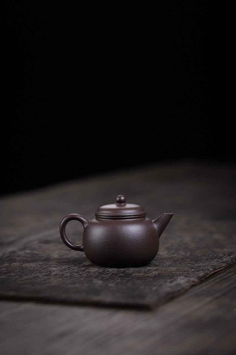 [Chingshui Tang 青水堂] Handmade Yixing Celadon Zisha Clay Teapot – 110ml Handmade Tianqing Paozun Shui Ping Teapot, Thin Body with Built-in Filter, Original Ore Purple Clay Teaware