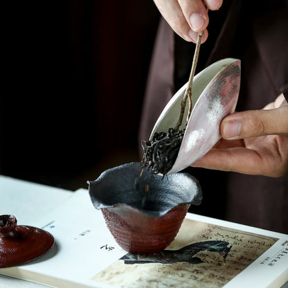 Gohobi Ceramic Gongfu Tea Pink and Silver Blushing Tea Scoop