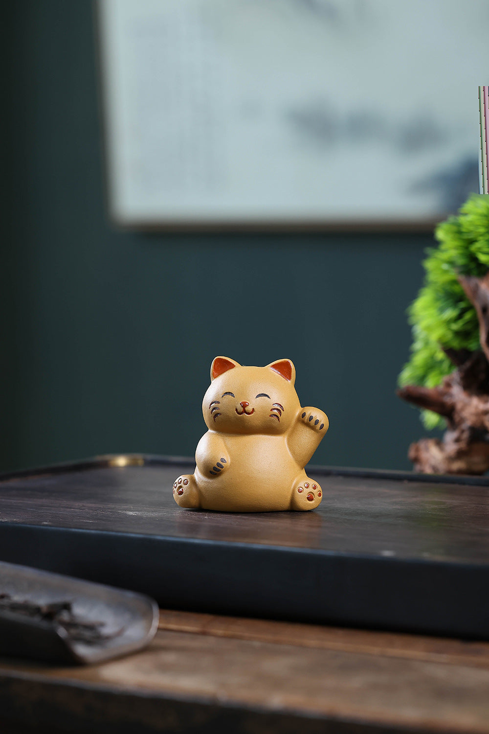 Gohobi Yixing Purple Clay Lucky Cat Tea Pet – Handmade Fortune Cat Tea Table Ornament