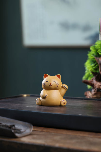 Gohobi Yixing Purple Clay Lucky Cat Tea Pet – Handmade Fortune Cat Tea Table Ornament