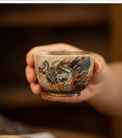 Gohobi Hand-painted Ink Dragon Ceramic Tea Cup