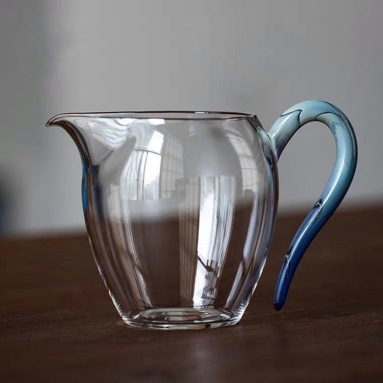 Gohobi Handmade Blue Handle Glass Pitcher