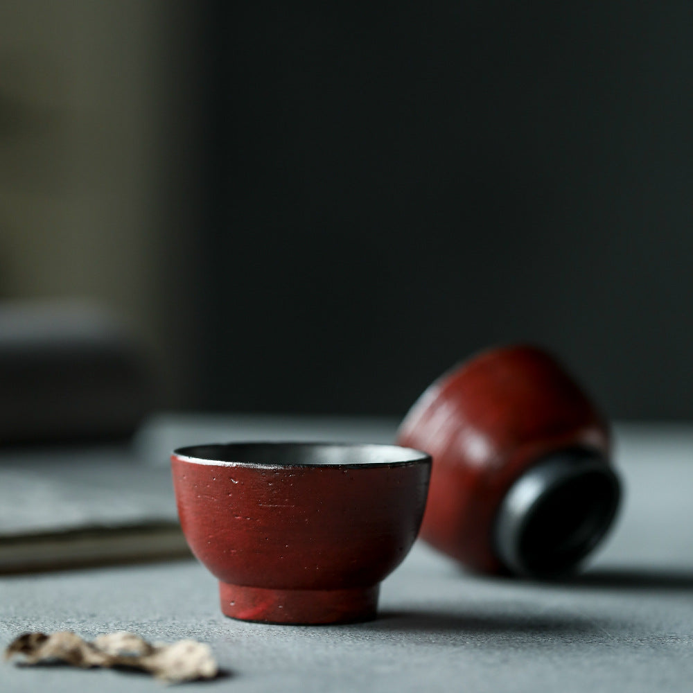 Gohobi Handmade Forbidden City Red Ceramic Tea Cup (Round 60ml version)