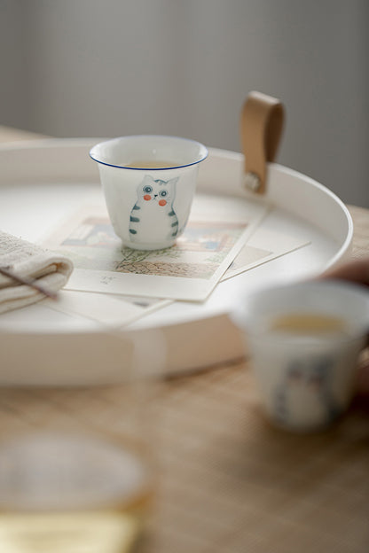Gohobi Hand-Painted Cat & Peach Teacup