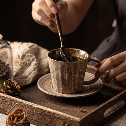 Gohobi Japanese Retro Ceramic Coffee Cup and Saucer Set