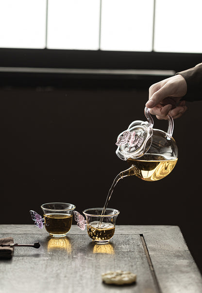 Gohobi Butterfly High Borosilicate Glass Tea Cup and Teapot Set – Heat-Resistant Transparent Gongfu Tea Set for Home and Office