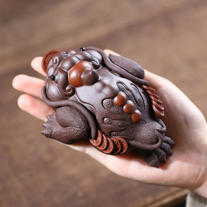 Gohobi Yixing Purple Clay Flame Golden Toad Tea Pet – Handmade Lucky Three-Legged Toad Ornament