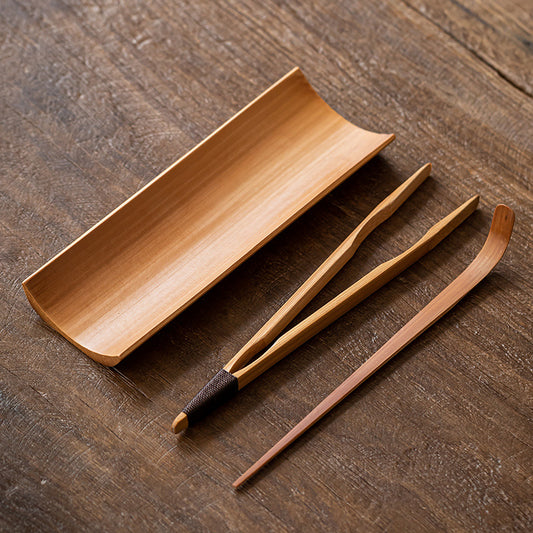 Gohobi Retro Bamboo Chaze Tea Tool Set – Handmade Chinese Tea Lotus Scoop, Teaspoon & Tea Needle Three-Piece Set