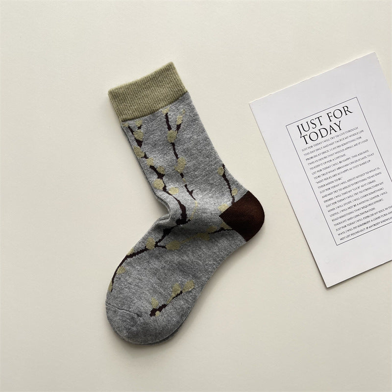 Gohobi Vintage Floral Wool Mid-Calf Socks