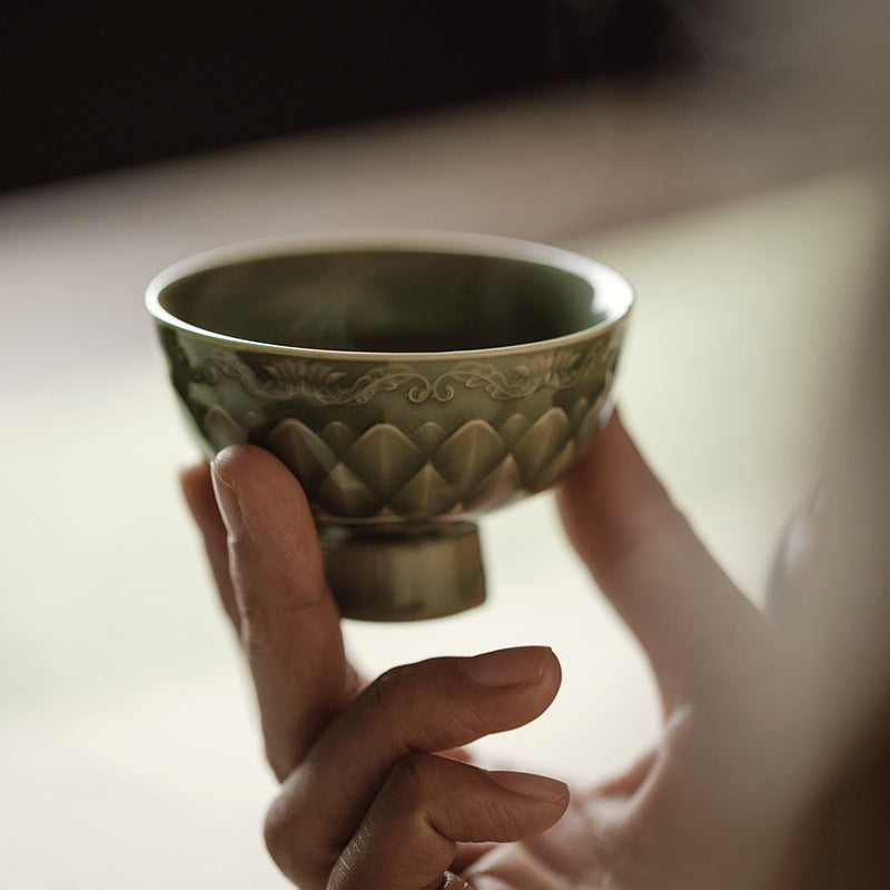 Gohobi Handmade Green Fish-scale Ceramic Tea Cup