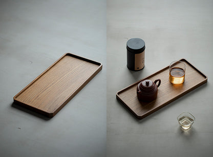 Gohobi Japanese-style Wabi-Sabi Teak Brown Rectangular Tray 007