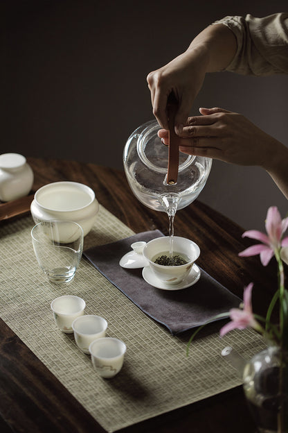 Gohobi Handmade White Porcelain Gaiwan – Thin Porcelain Tea Bowl with Saucer