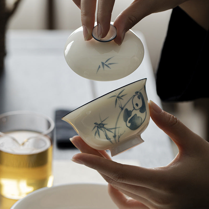 Gohobi Jade Clay White Porcelain Panda Gaiwan