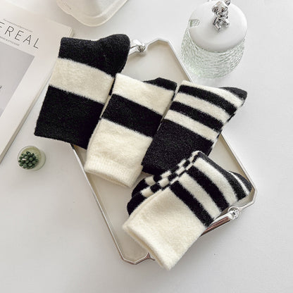 Gohobi Black and White Striped Velvet Socks