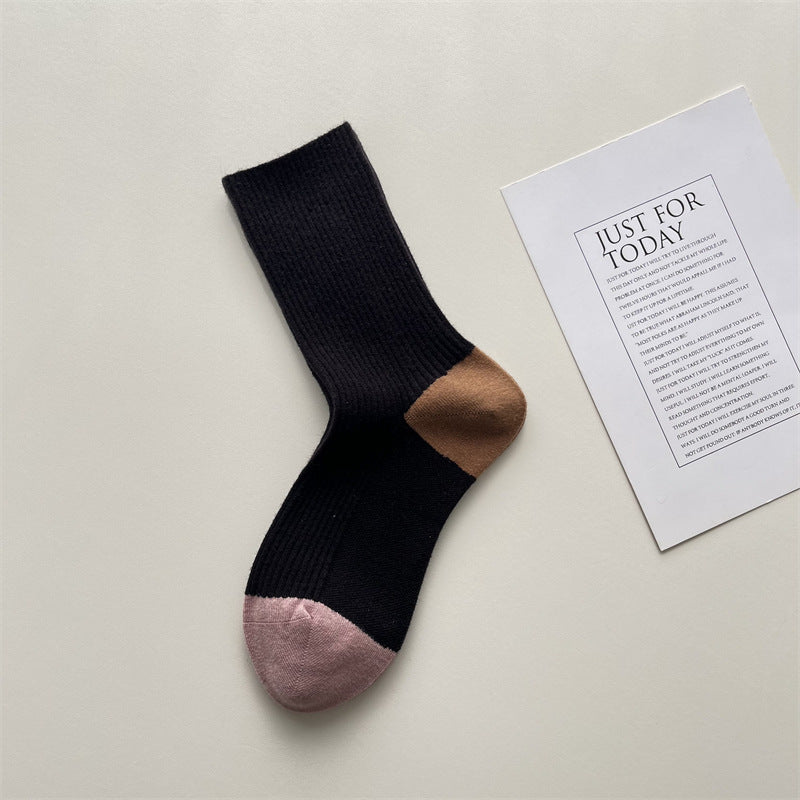 Gohobi Winter Wool Ribbed Colorblock Socks