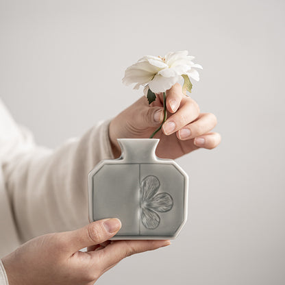 Gohobi Japanese Style Ikebana Ice Grey and Green Vase