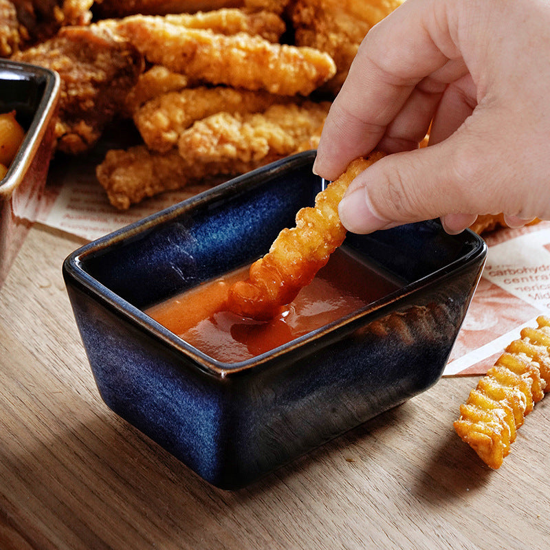 Gohobi Iridescent Kiln-Change Rectangular Ceramic Sauce Bowl