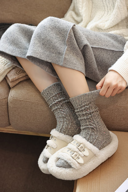 Gohobi Cable Knit Wool Mid-Calf Socks
