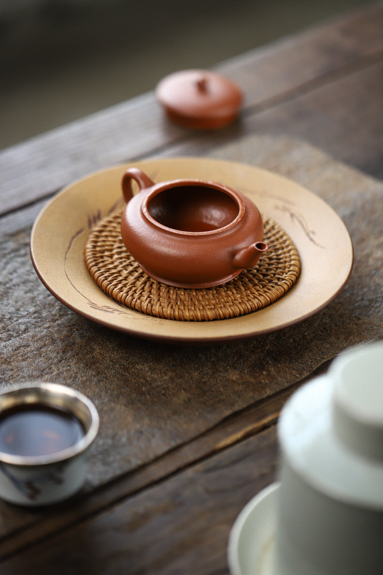 [Chingshui Tang 青水堂] Handmade Yixing Original Ore Jiangpo Sandy Purple Clay "Flat Lantern" Teapot – 150ml Thin-Walled Home Brewing Teapot with Built-in Filter