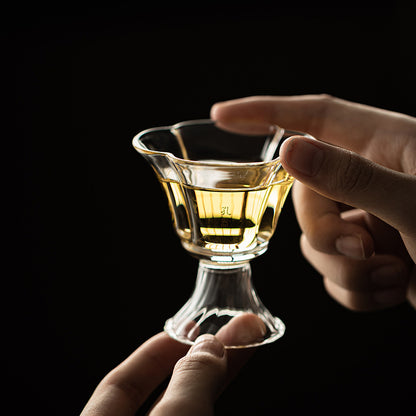 Gohobi High Borosilicate Glass Flower-Rim Swirl-Base Tall Footed Master Cup – Heat-Resistant Gongfu Tea Cup