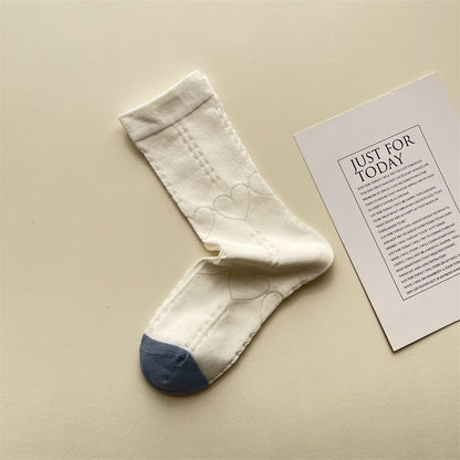 Gohobi Heart-Pattern Color-Block Mesh Socks