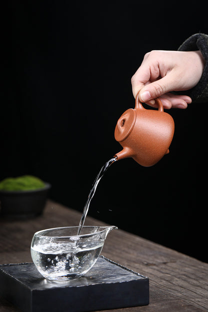 [Chingshui Tang 青水堂] Handmade Yixing Zisha Sandy Purple Clay Teapot 150ml – Original Ore Golden Jiangpo Clay Gaoshi Piao Teapot, Lightweight Body for Gongfu Tea Brewing