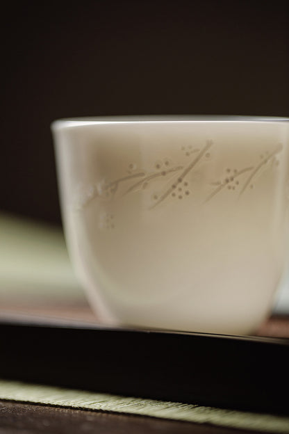 Gohobi Handmade White Porcelain Hand-embossed Ceramic Tea Cup