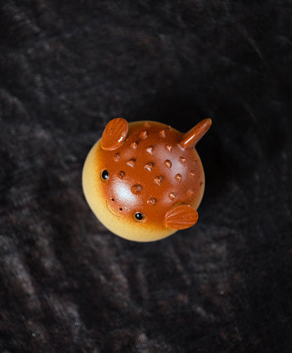 Gohobi Handmade Ceramic YiXing Clay Puffer Fish Ornament Tea pet