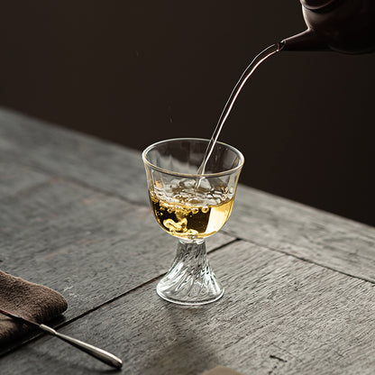 Gohobi High Borosilicate Glass Flower-Rim Swirl-Base Tall Footed Master Cup – Heat-Resistant Gongfu Tea Cup