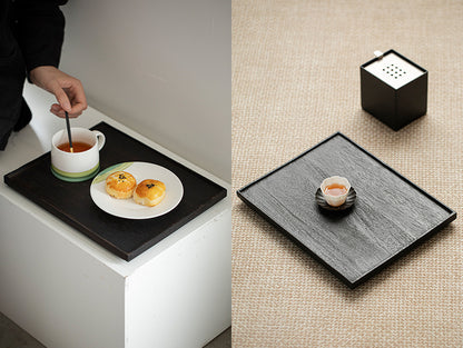 Gohobi Japanese-style Wabi-Sabi Rectangular Wooden Black Tray 005