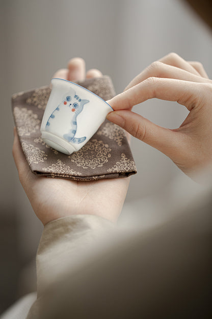 Gohobi Hand-Painted Cat & Peach Teacup