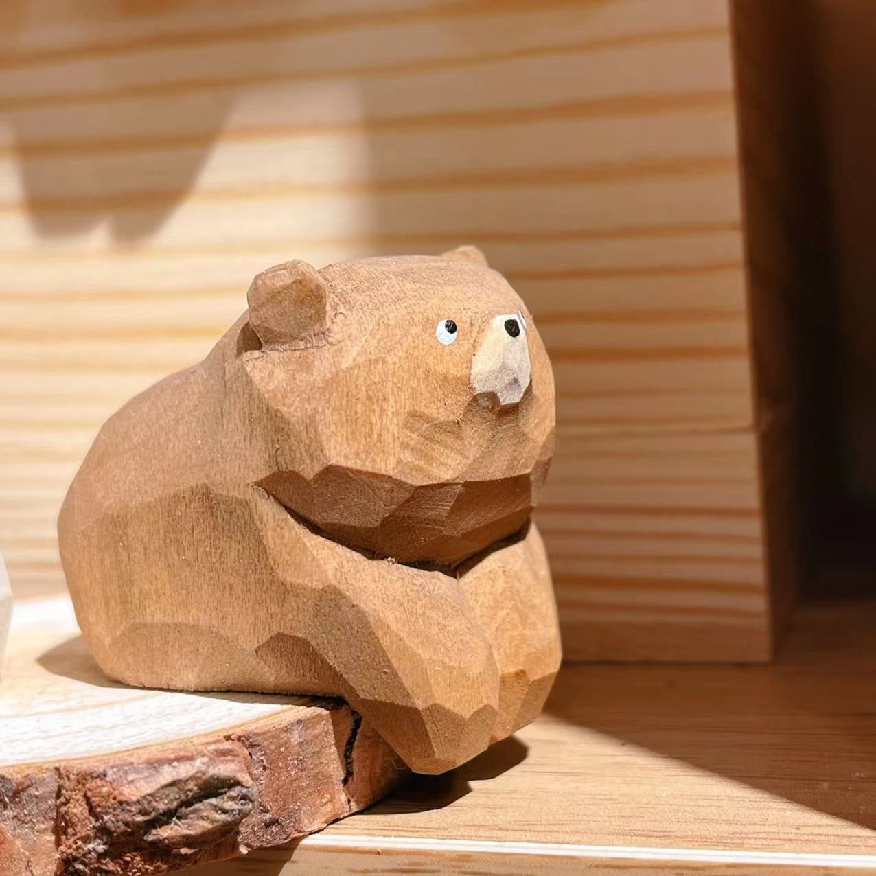 Gohobi Handmade Wooden Laying Bear Ornament