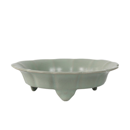 Gohobi Ru Kiln Three-Legged Ikebana Planter – Ice Crackle Celadon Ceramic Narcissus Bowl