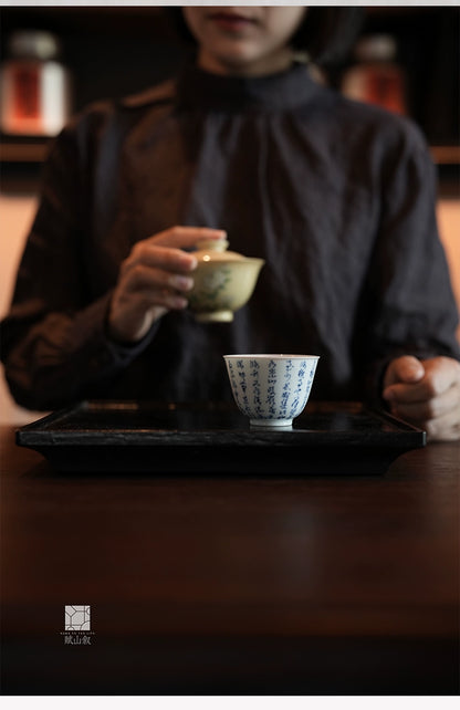 [賦山敘 x Gohobi] "Lanting Xu" Blue and White Calligraphy Tea Cup – Hand-Painted Jingdezhen Porcelain Gongfu Master Cup