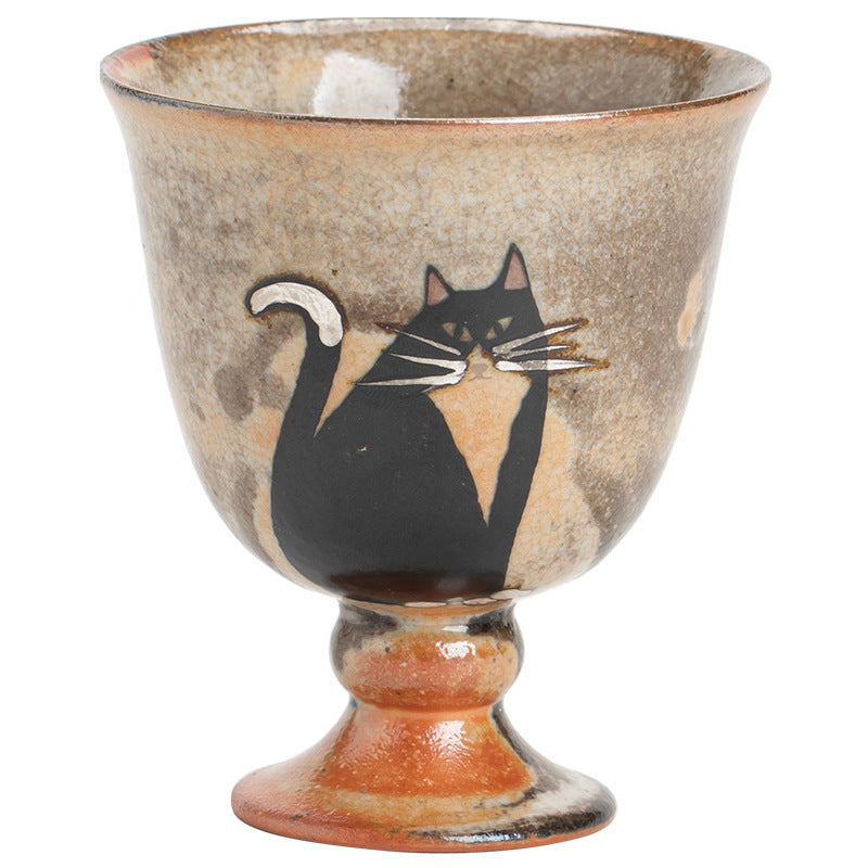 Gohobi Handmade Black Ink Hand-painted Cat Tea Cup 004