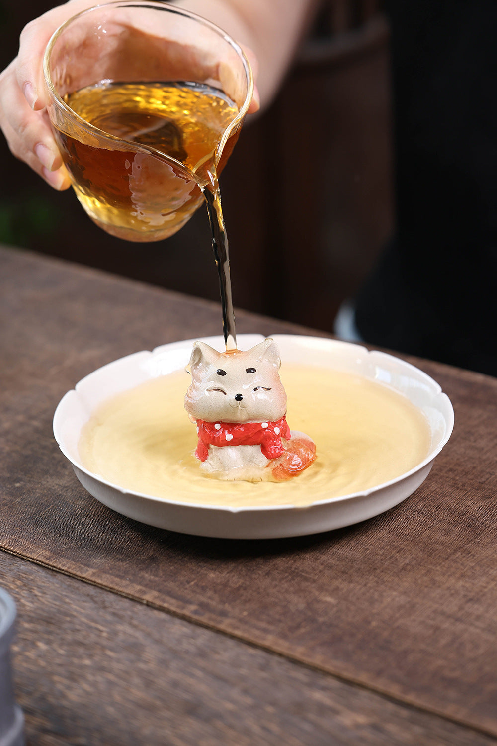 Gohobi Yixing Purple Clay Fox Cat Tea Pet – Hand-Painted Lucky Cat Ornament
