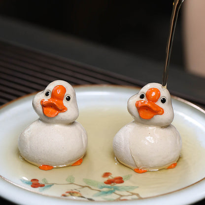 Gohobi Handmade Ceramic YiXing Clay White Duck Ornament Tea pet