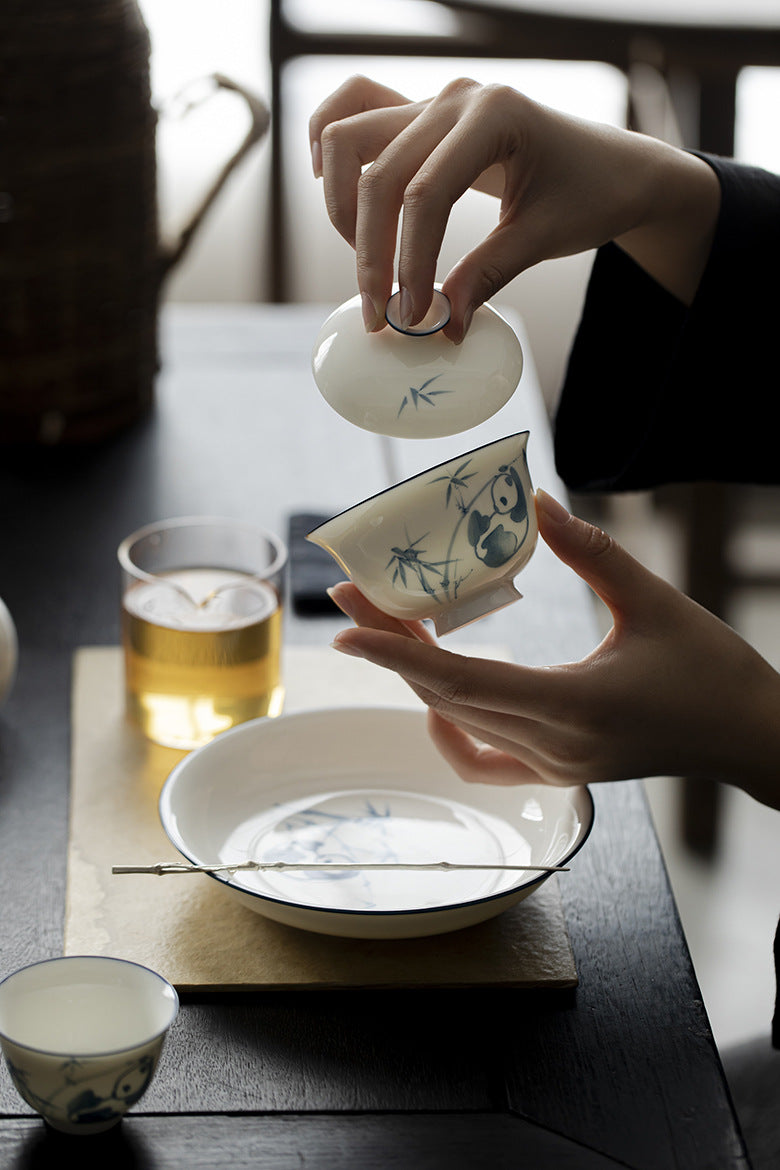 Gohobi Jade Clay White Porcelain Panda Gaiwan