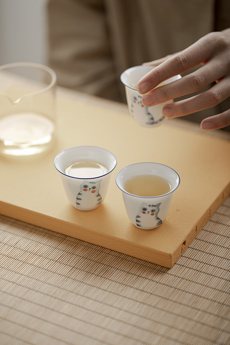 Gohobi Hand-Painted Cat & Peach Teacup