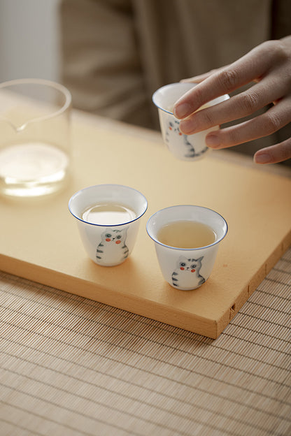 Gohobi Hand-Painted Cat & Peach Teacup