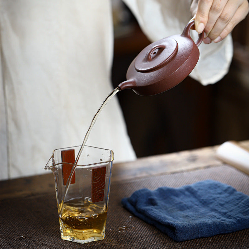 [Chingshui Tang 青水堂] Handmade Yixing Zisha Sandy Purple Clay Teapot – 90ml Handmade Original Ore Jiangpo Clay Bowl-Shaped Thin Body Teapot with Built-in Filter, Small Gongfu Teaware