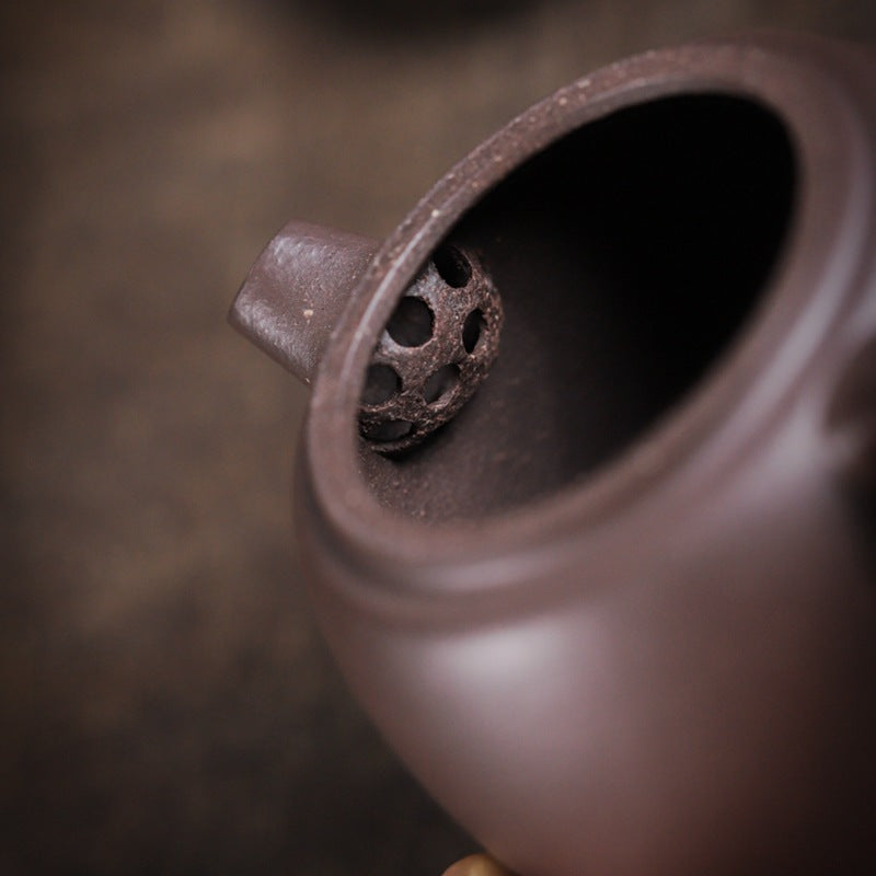 [Chingshui Tang 青水堂] Handmade Yixing Purple Zisha Clay Teapot  – 100ml Original Ore Sky Blue Clay Xiao Julun (Small Giant Wheel) Style, Thin-Walled Gongfu Teapot with Built-in Filter