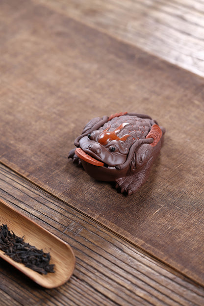 Gohobi Yixing Purple Clay Flame Golden Toad Tea Pet – Handmade Lucky Three-Legged Toad Ornament