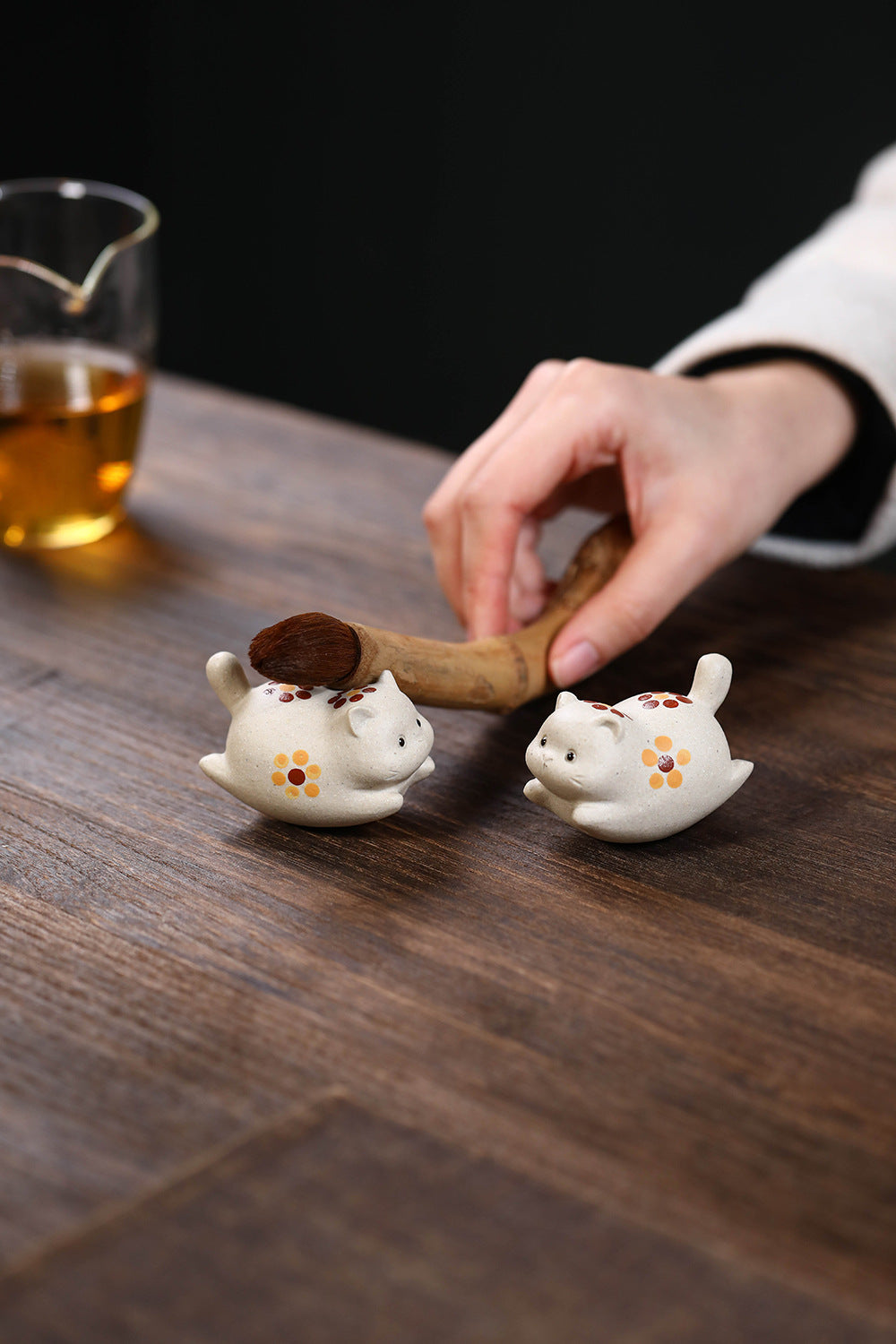 Gohobi Yixing Purple Clay Flower Cat Tea Pet – Handmade Lucky Cat Ornament