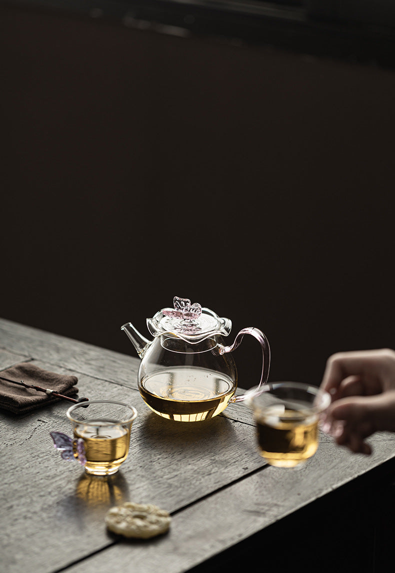 Gohobi Butterfly High Borosilicate Glass Tea Cup and Teapot Set – Heat-Resistant Transparent Gongfu Tea Set for Home and Office