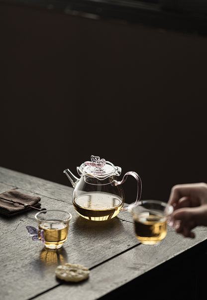 Gohobi Butterfly High Borosilicate Glass Tea Cup and Teapot Set – Heat-Resistant Transparent Gongfu Tea Set for Home and Office