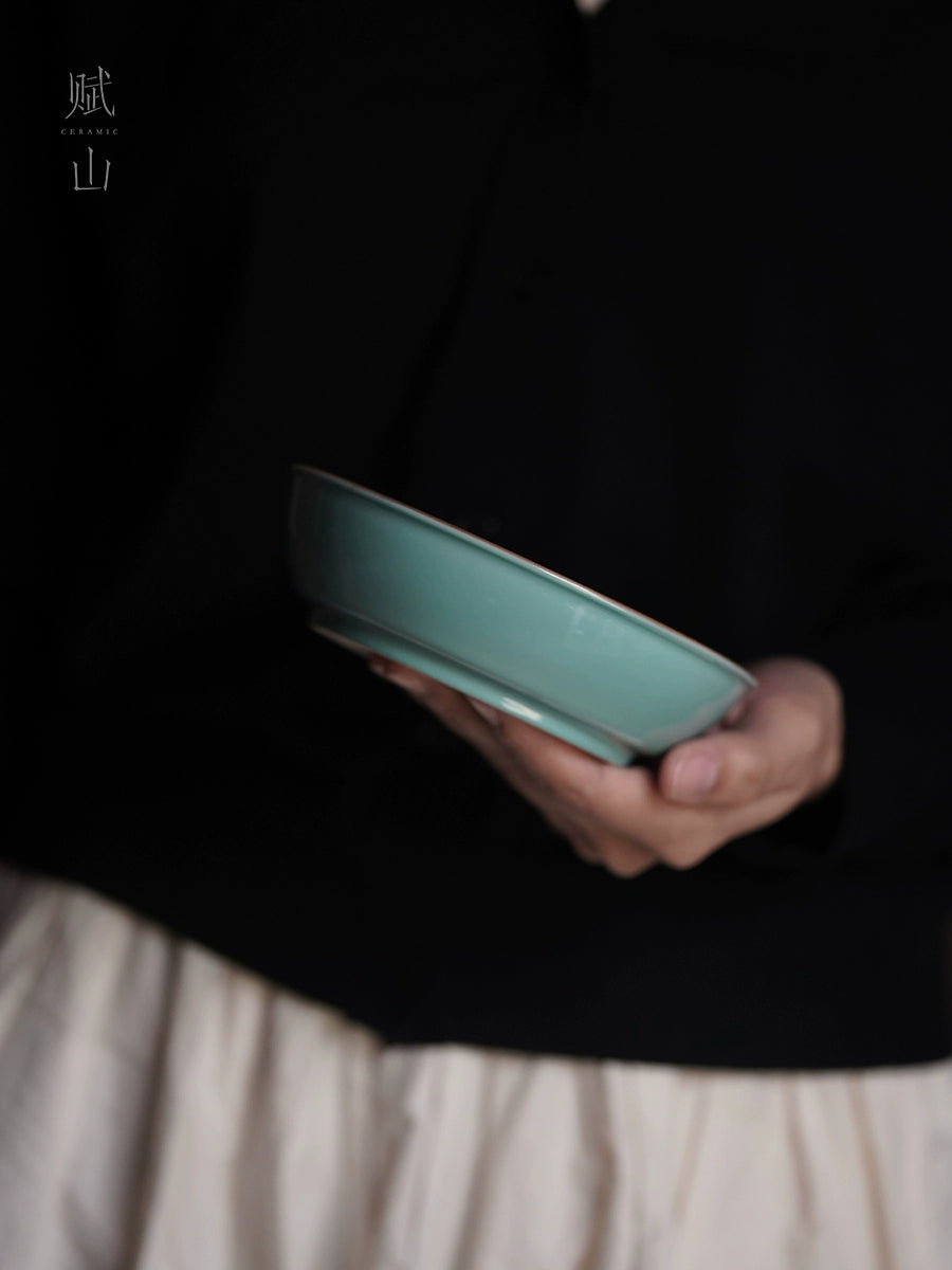 [賦山敘 x Gohobi] Turquoise Butterfly Teapot Base – Minimalist Pastel Ceramic Dry Brewing Tray for Gaiwan & Teapot