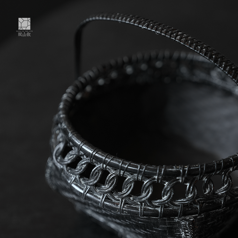 [賦山敘 x Gohobi] Handwoven Double-Layer Bamboo Charcoal Basket – Japanese-Style Aged Finish with Lacquered Ash Holder for Teaware Rituals