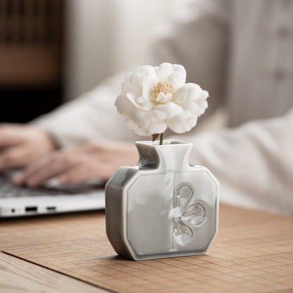 Gohobi Japanese Style Ikebana Ice Grey and Green Vase