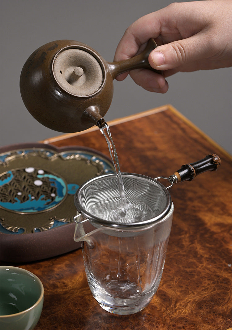 Gohobi New Purple Bamboo Handle Stainless Steel Tea Strainer